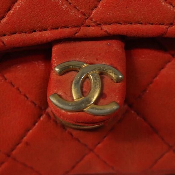 CHANEL Mini Mini Matelasse Charm Lamb Skin Orange CC Auth - Picture 10 of 15
